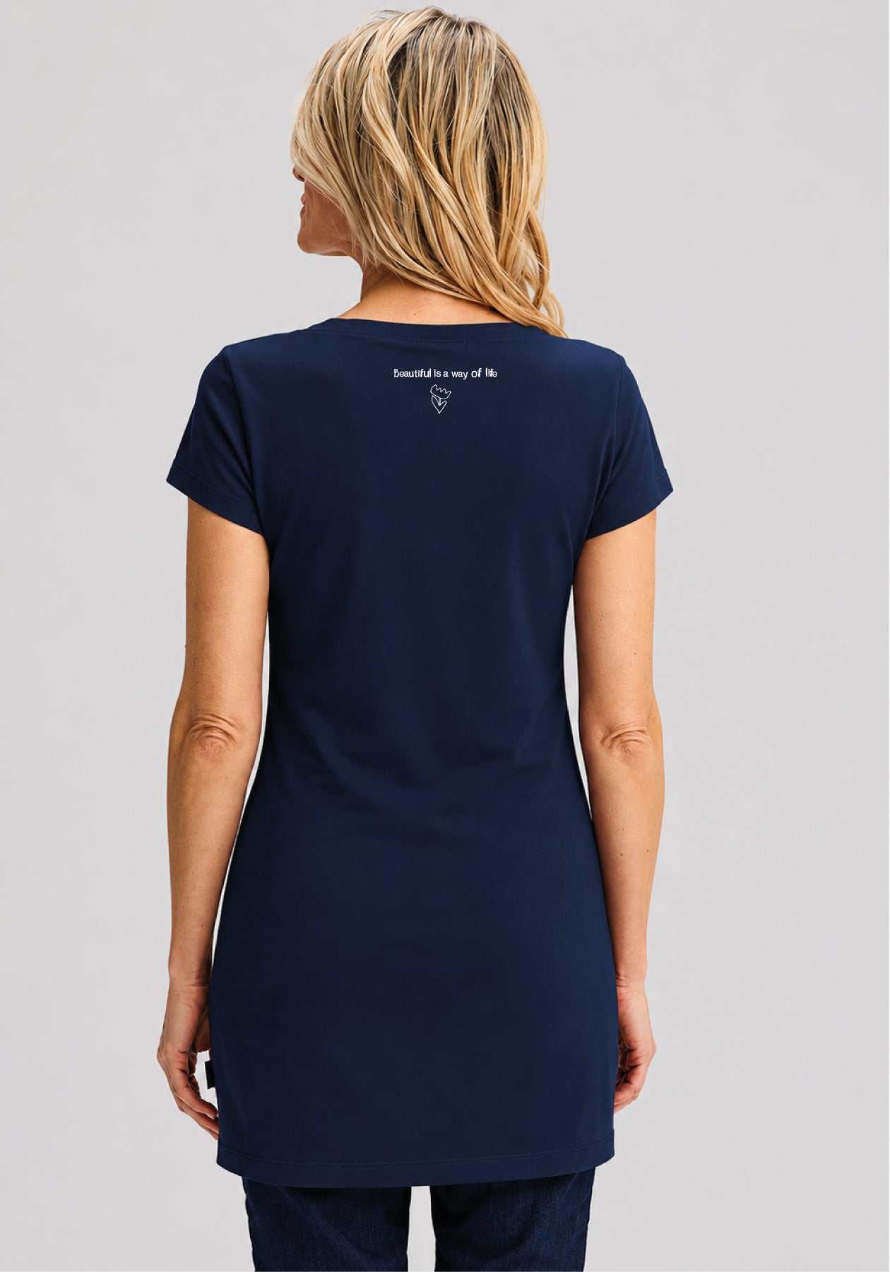 Lavender Navy Tunic – Bamboo & Organic Cotton | Fly Bird Print | Message Factory
