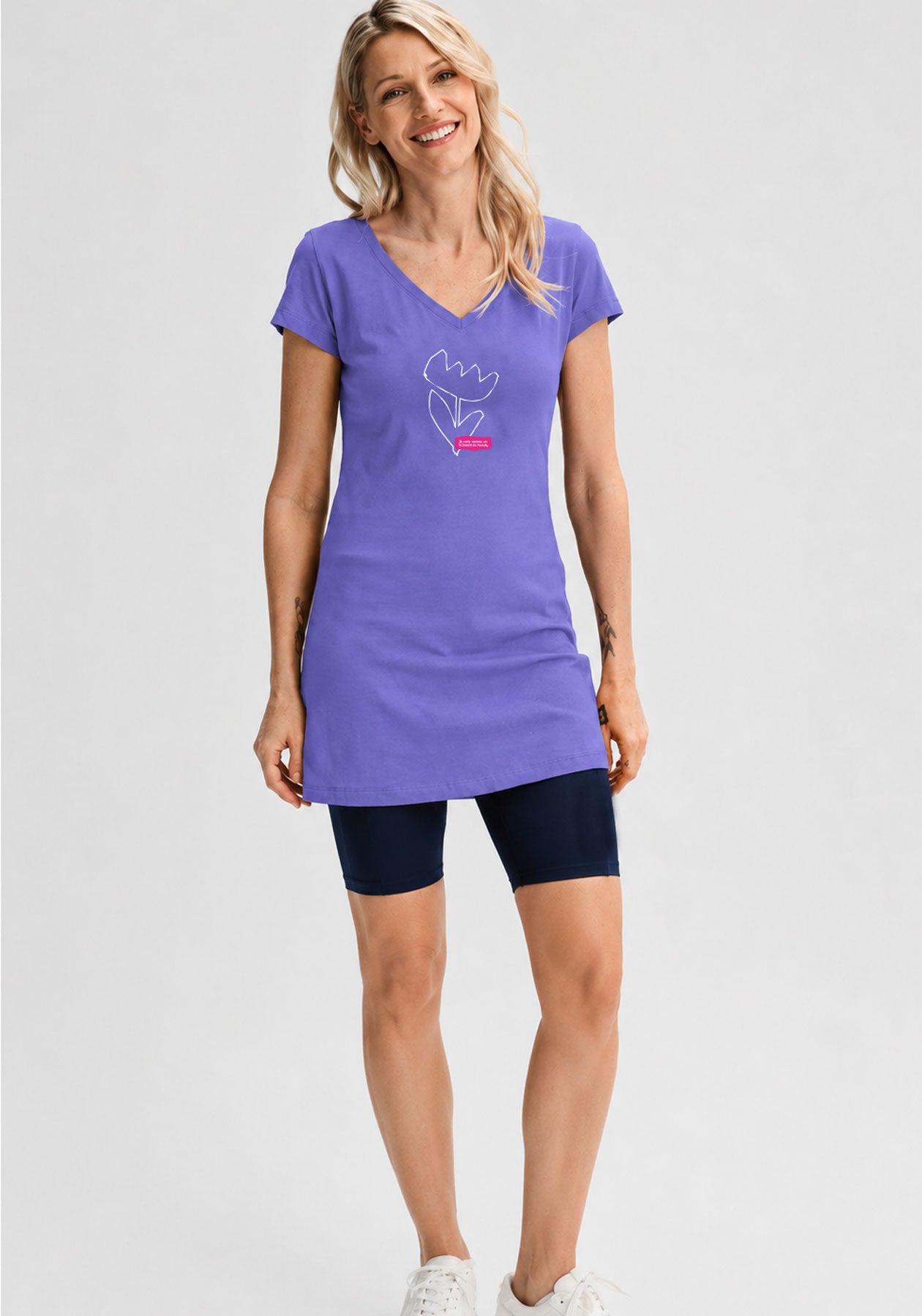 Lavender boreal violet Tunic – Bamboo & Organic Cotton | Fly Bird Print | Message Factory