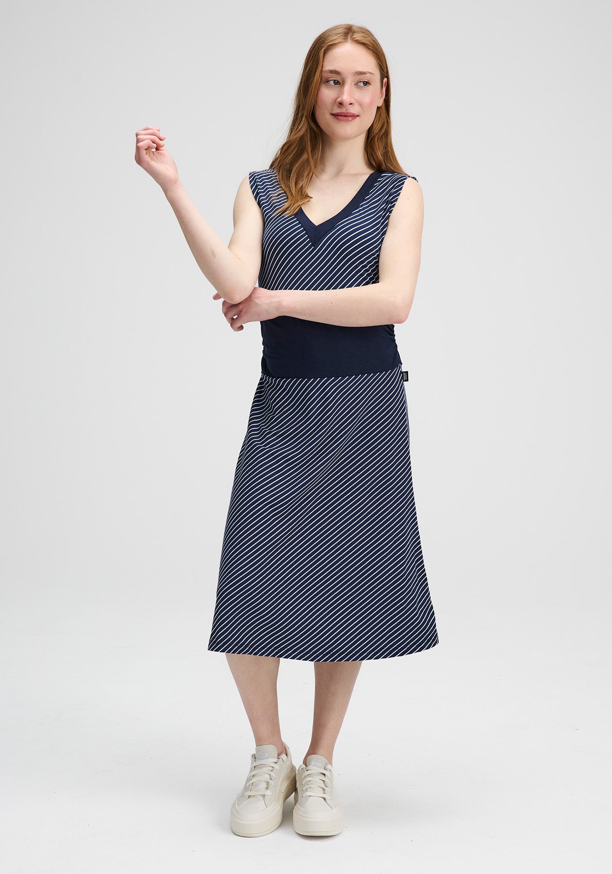 Cherry Blossom- Navy striped midi dress