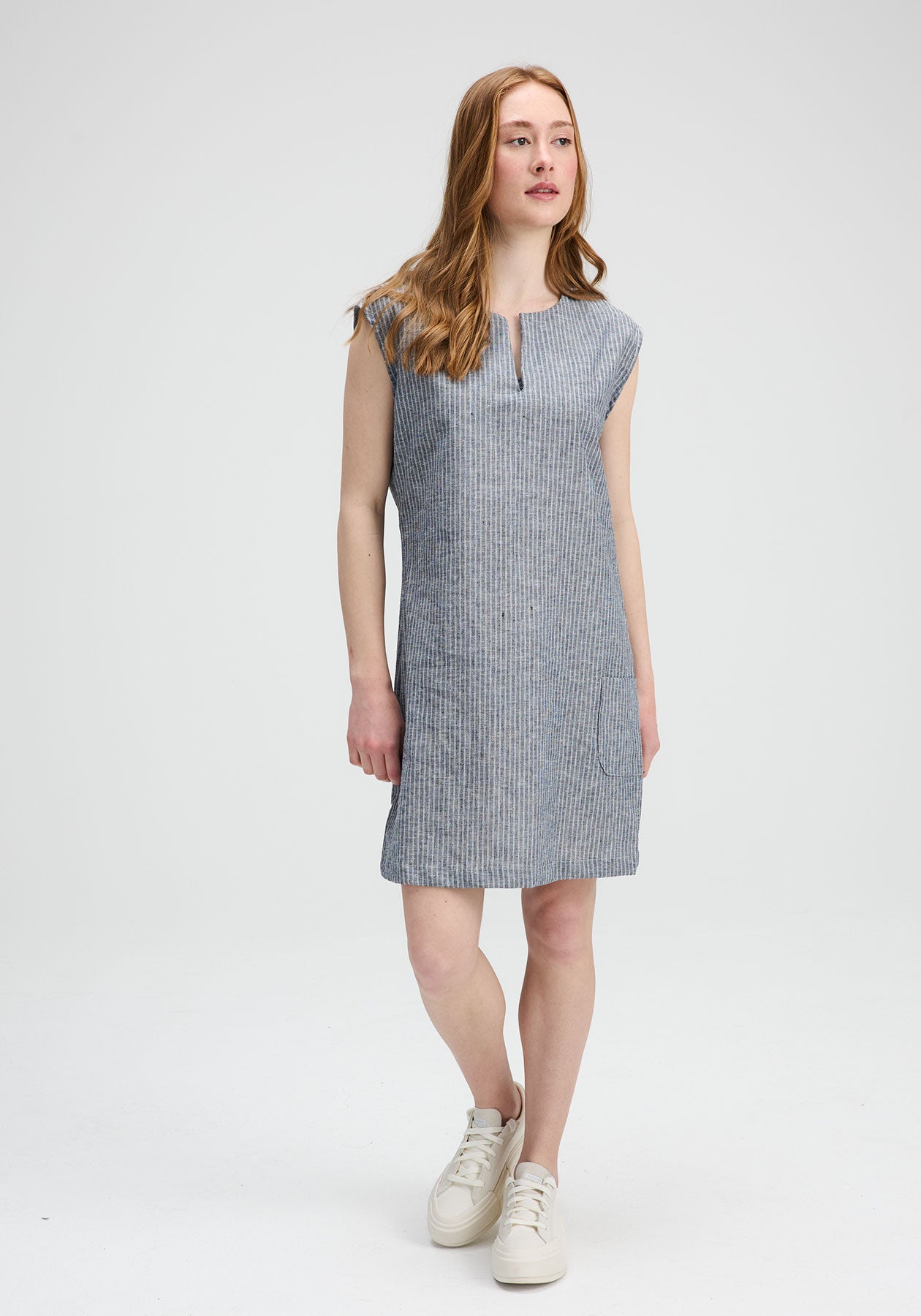 ORLÉANS - Robe en chanvre bleu rayé