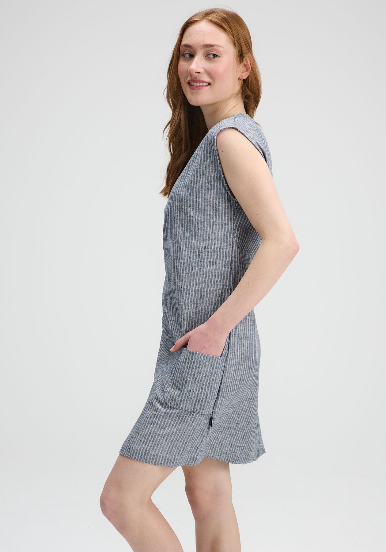 ORLÉANS - Robe en chanvre bleu rayé