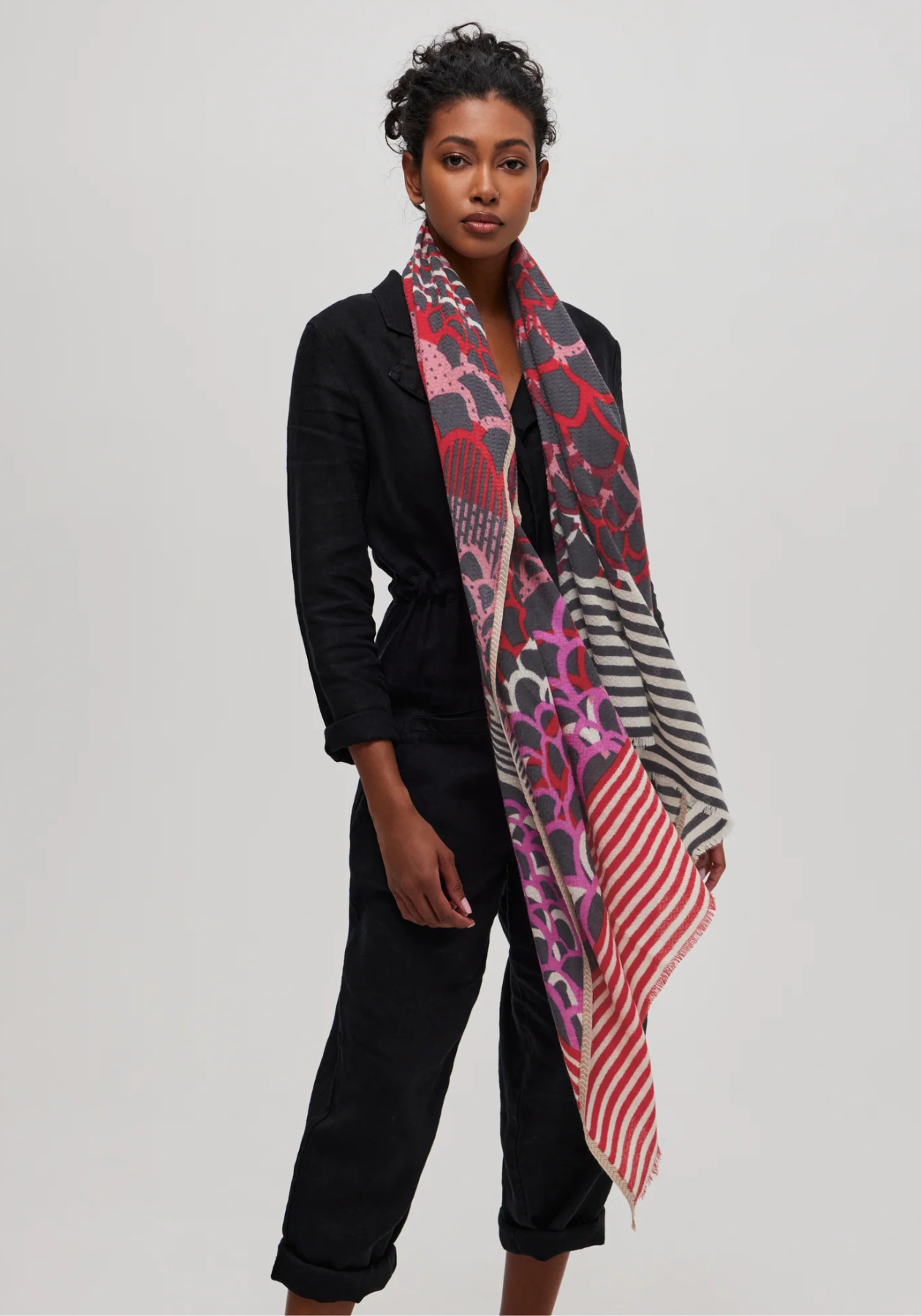 Écharpe de laine mérinos rouge et violet - Céleste