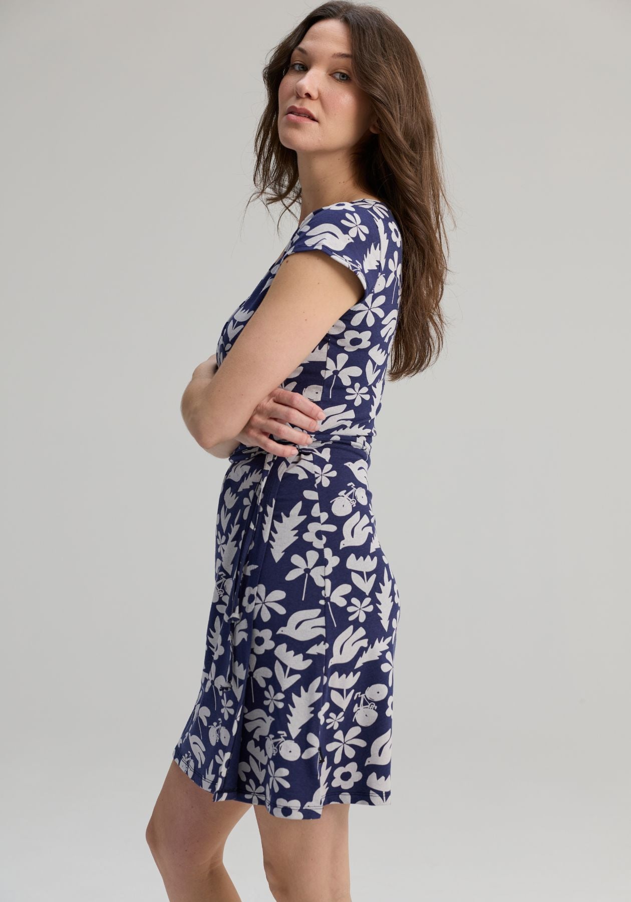 LIBELLULE - Blue Tencel and organic cotton dress with short sleeves
