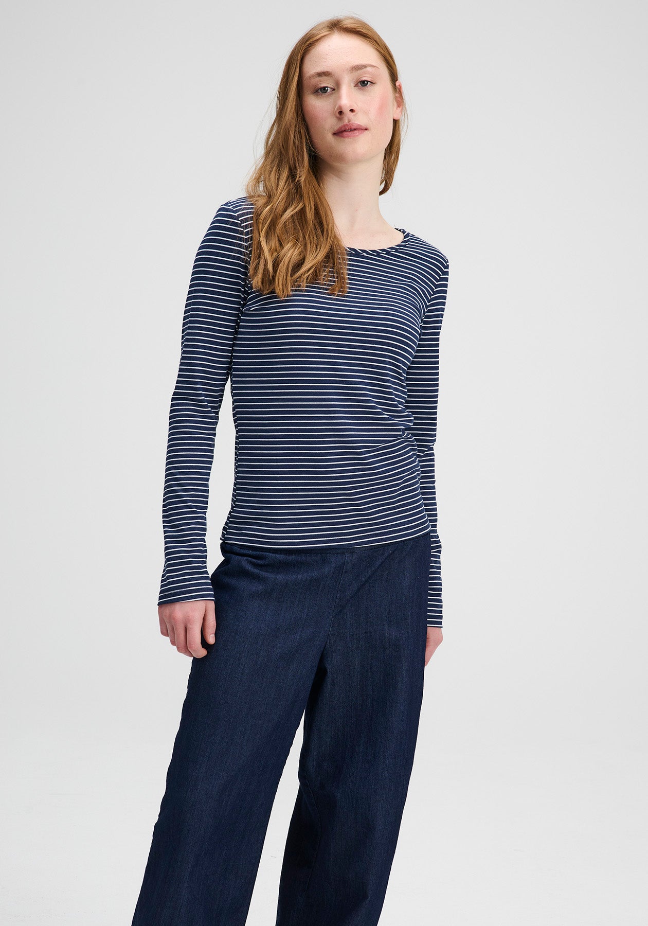LYDIA - Navy striped long-sleeved sweater