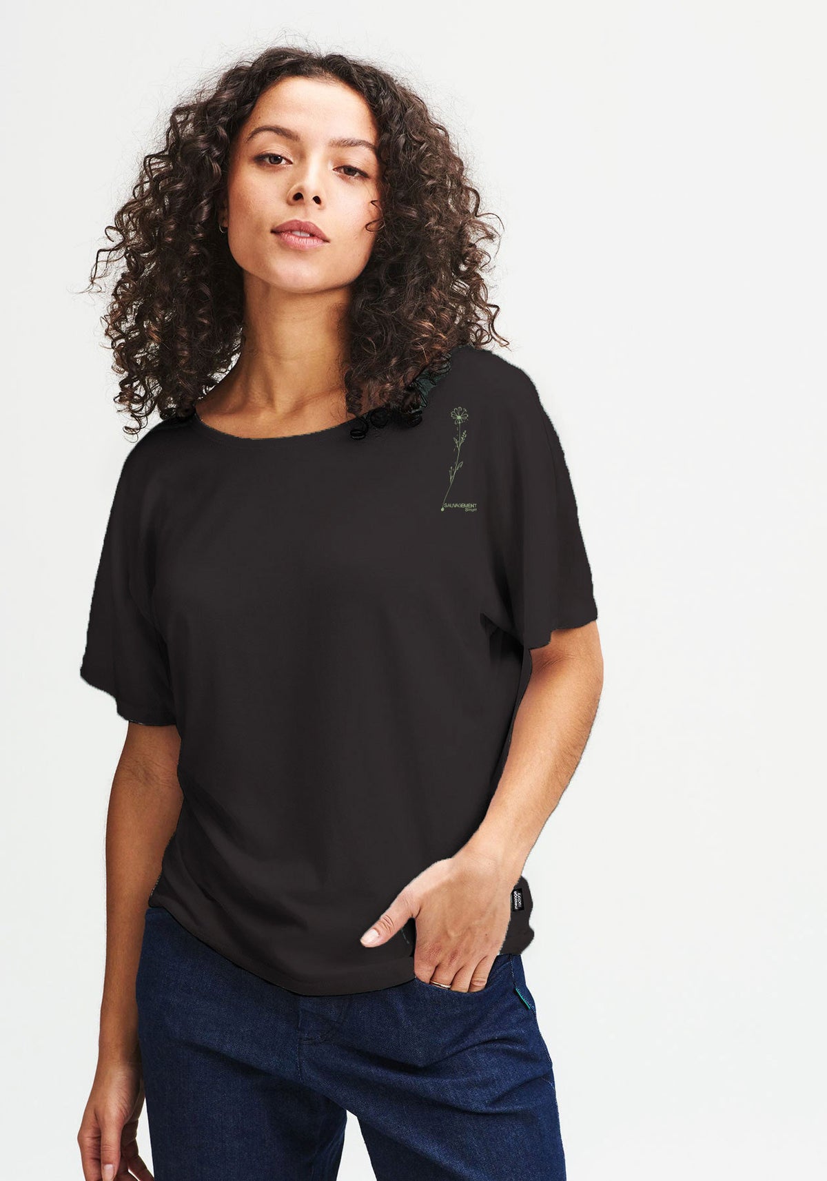 BETTY - Haut manches courtes en coton bio noir sauvagement simple
