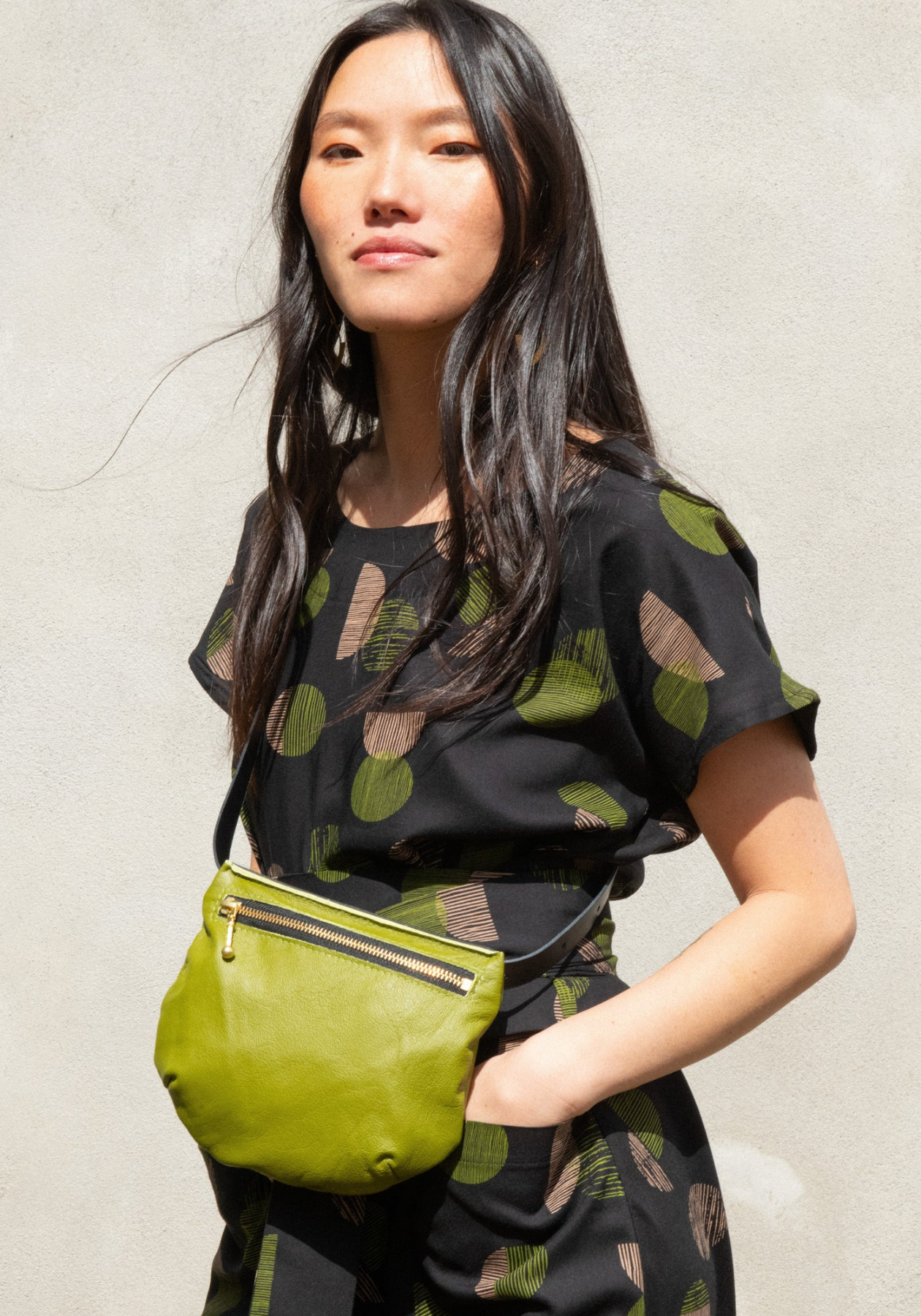 Ceinture pochette Bowie Lime en cuir recyclé et tannage végétal - KAZAK