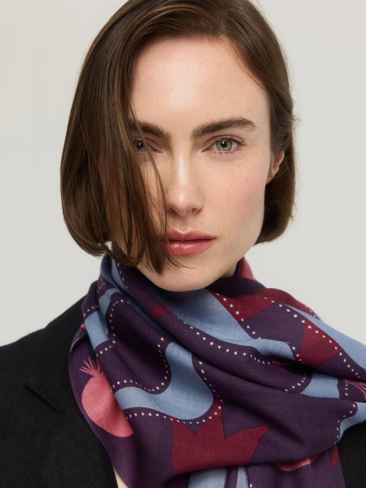 Écharpe en laine mérinos violet, rose & bleu - Canopée