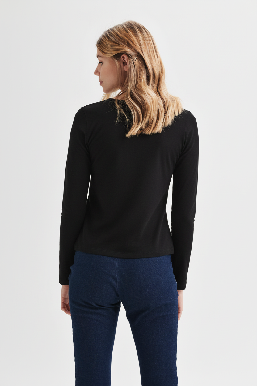 Chandail Lydia manches longues uni noir – Coton biologique