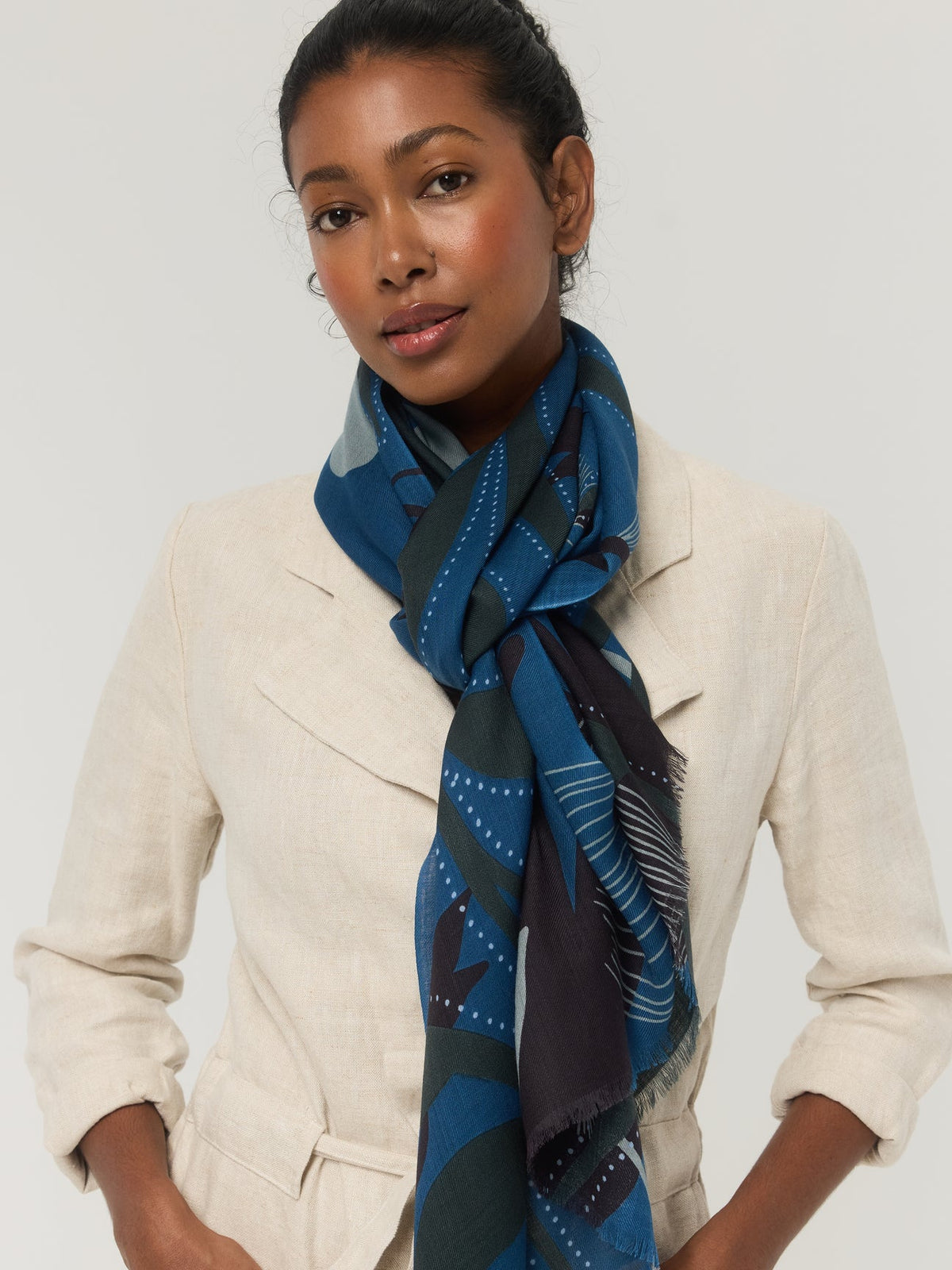 Merino Wool Scarf in Blue, Green & Grey - Canopée