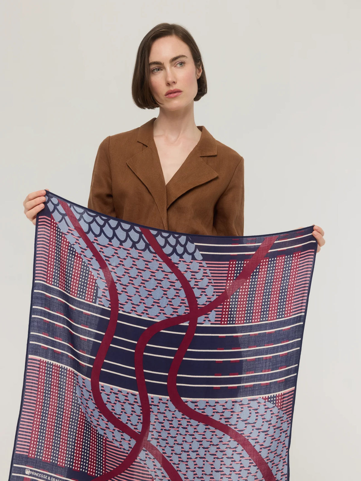Merino Wool Square Scarf in Blue, Pink & Burgundy - Entrelacs