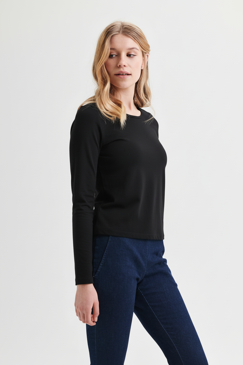Chandail Lydia manches longues uni noir – Coton biologique