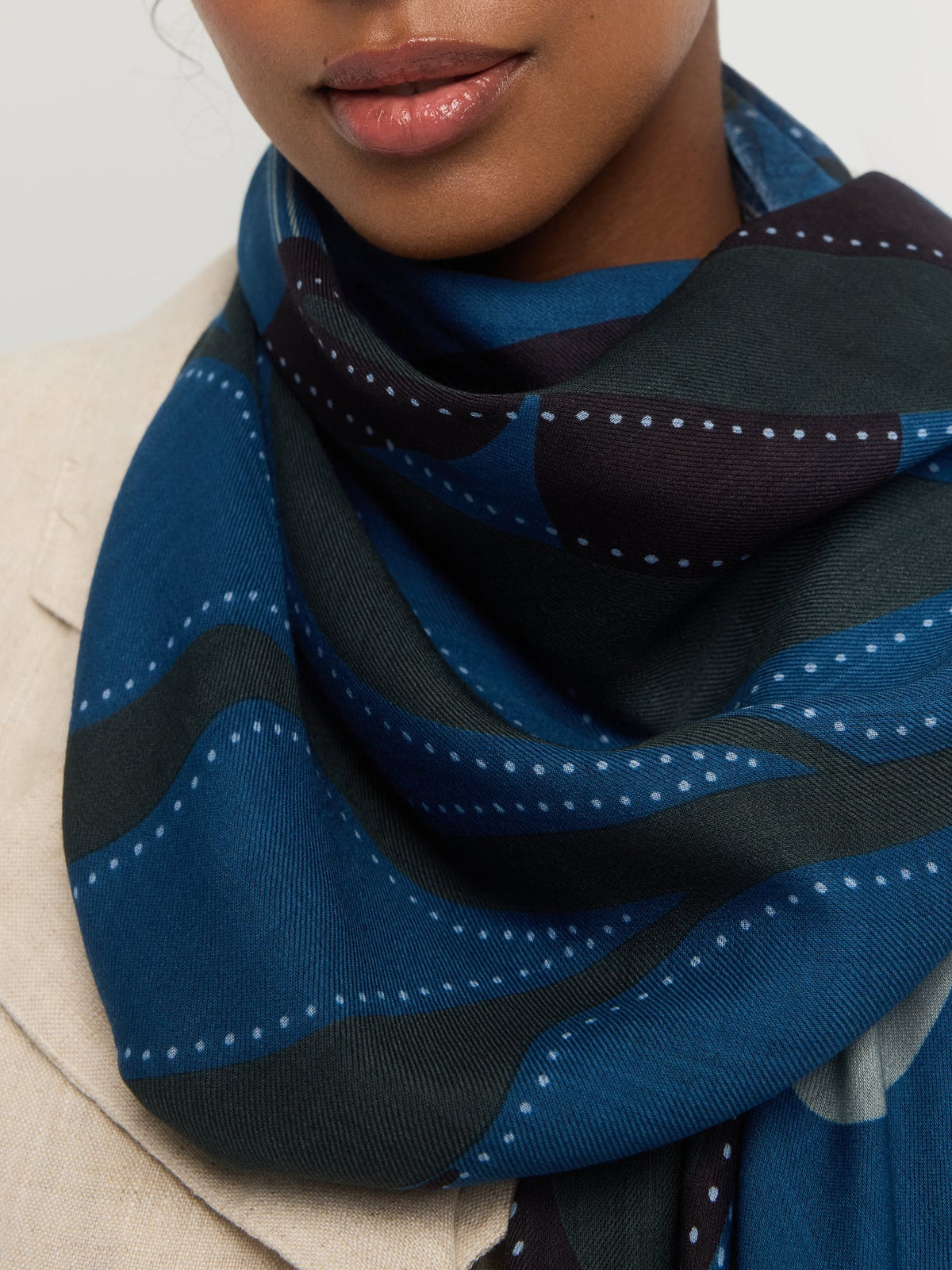 Merino Wool Scarf in Blue, Green & Grey - Canopée