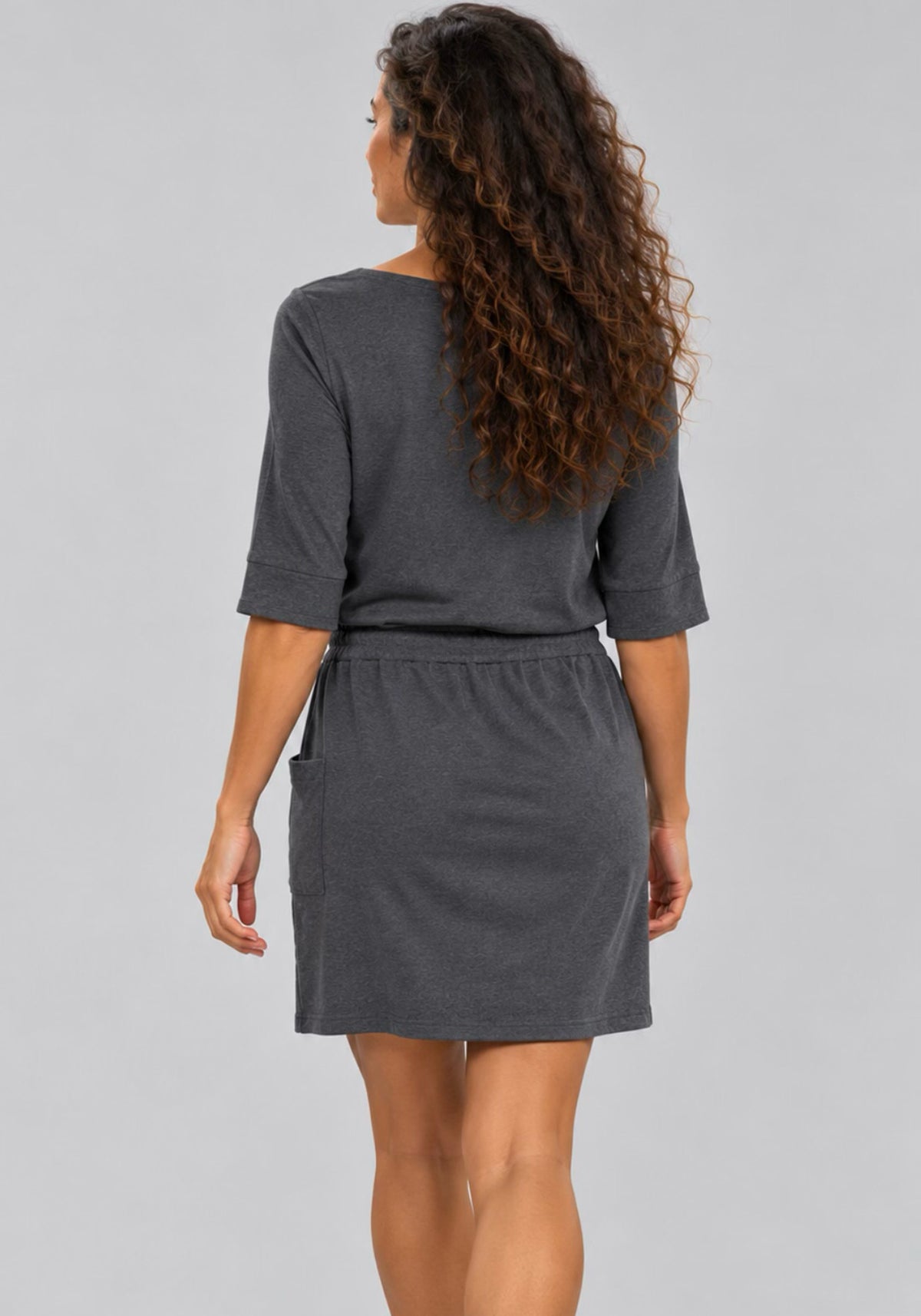 SWEET PEA - Robe manche 3/4 en coton bio gris chiné