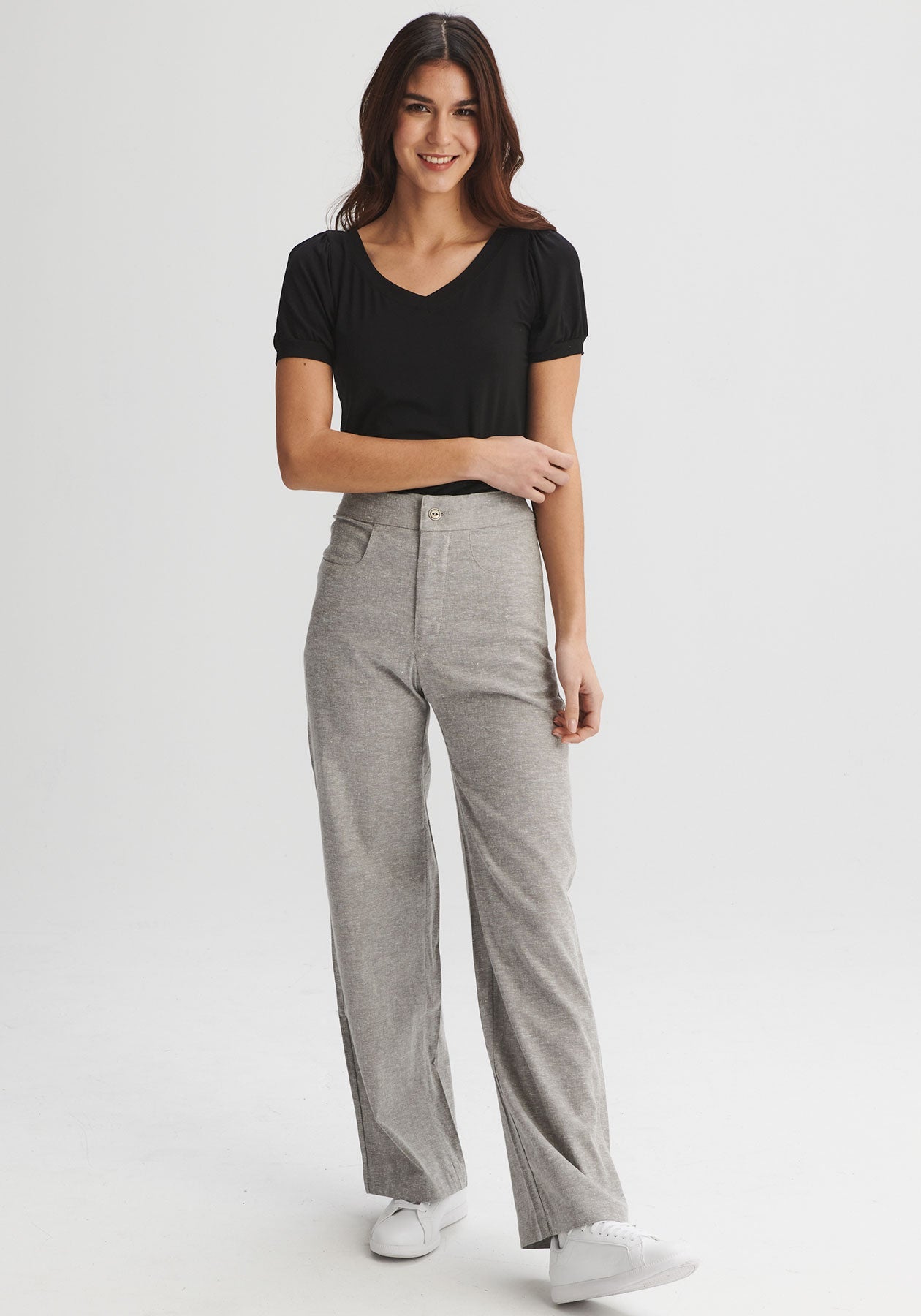 RICHELIEU - Pantalon taille haute gris-Bas-Message Factory