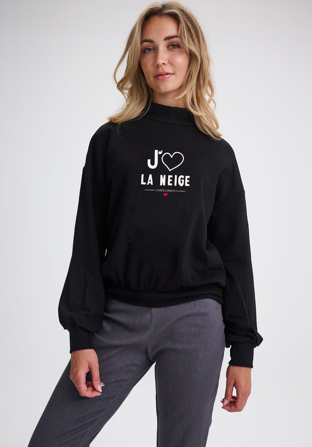 FERMONT - Pull en molleton noir j'aime la neige