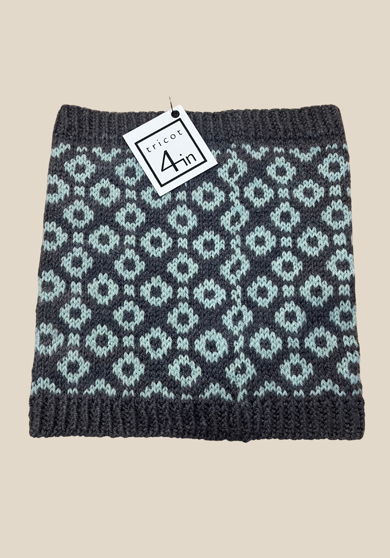 Cache-cou Tricot charbon et turquoise