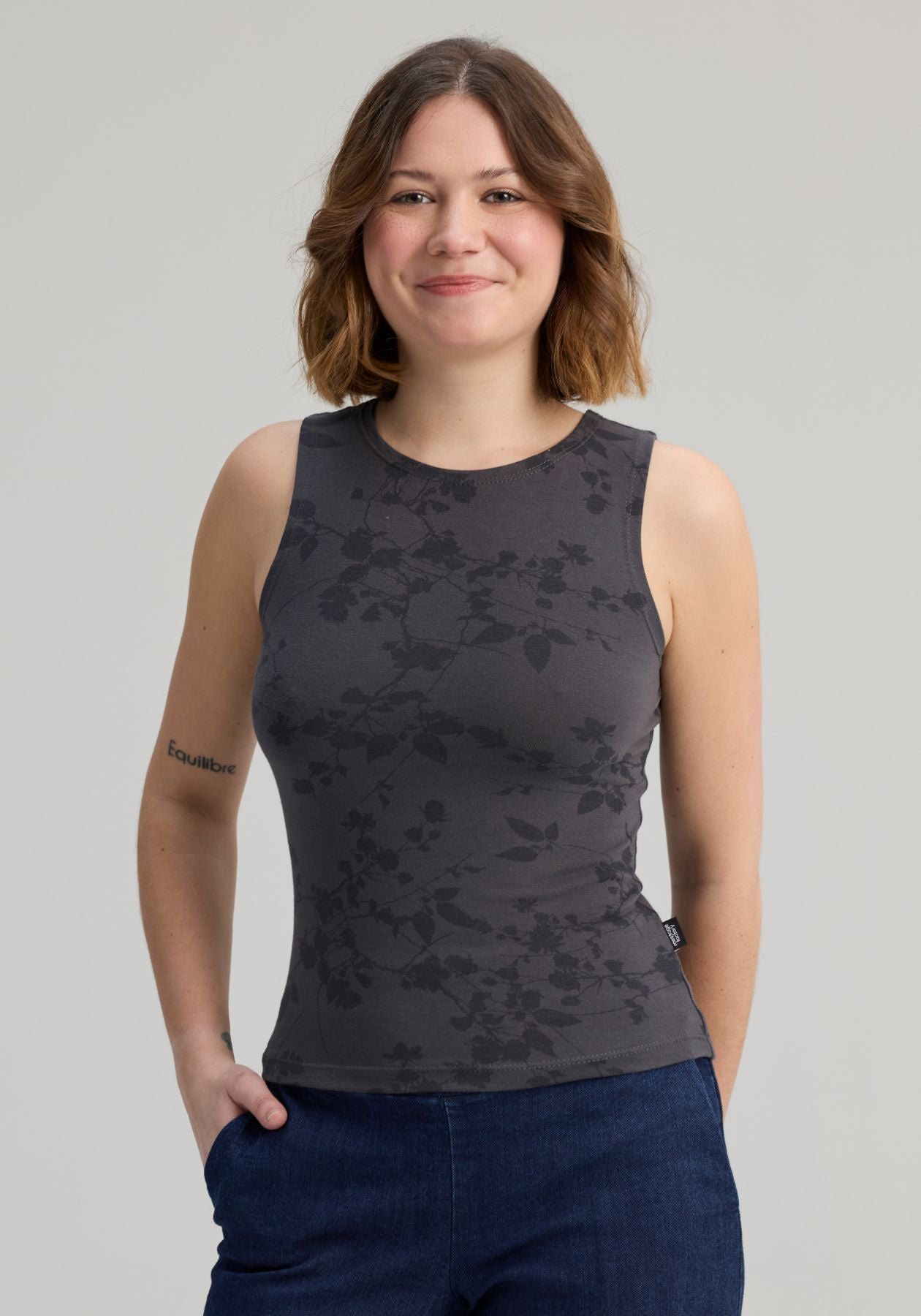 BROMPTON - Grey organic cotton printed camisole