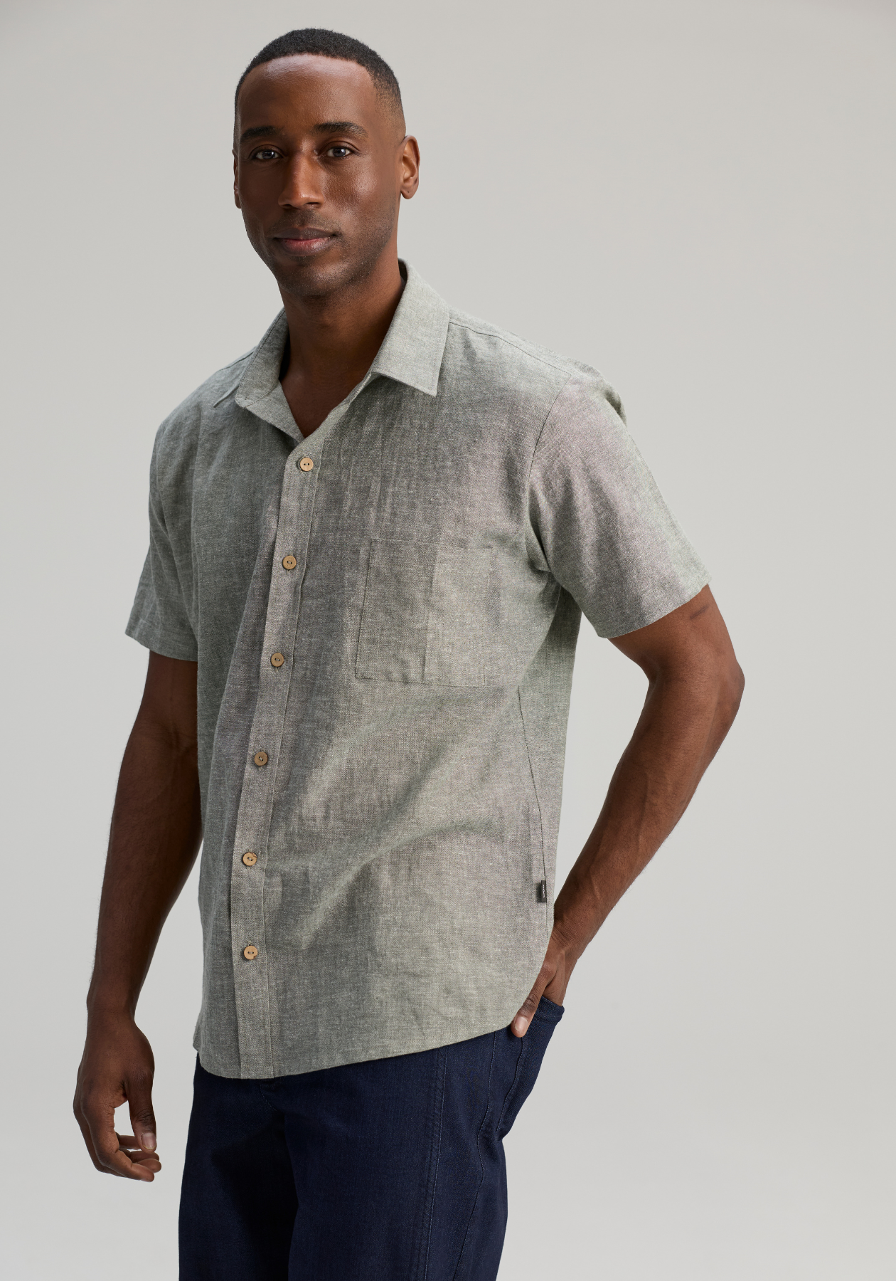 HENRY – Chemise manches courtes vert naturel