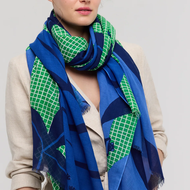 Foulard en coton bleu et vert grenouille