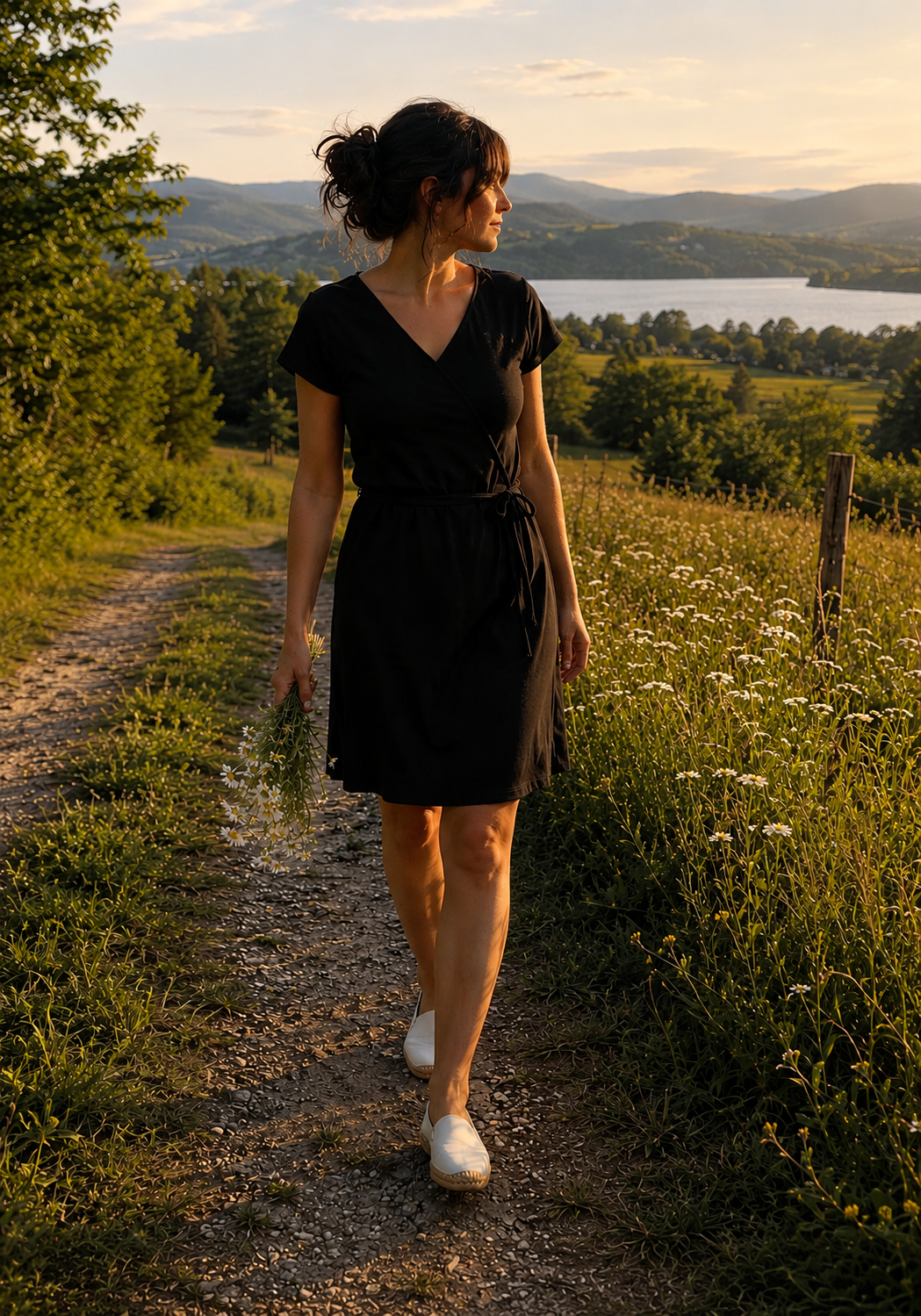 LIBELLULE - Robe de bambou noire à petite manche