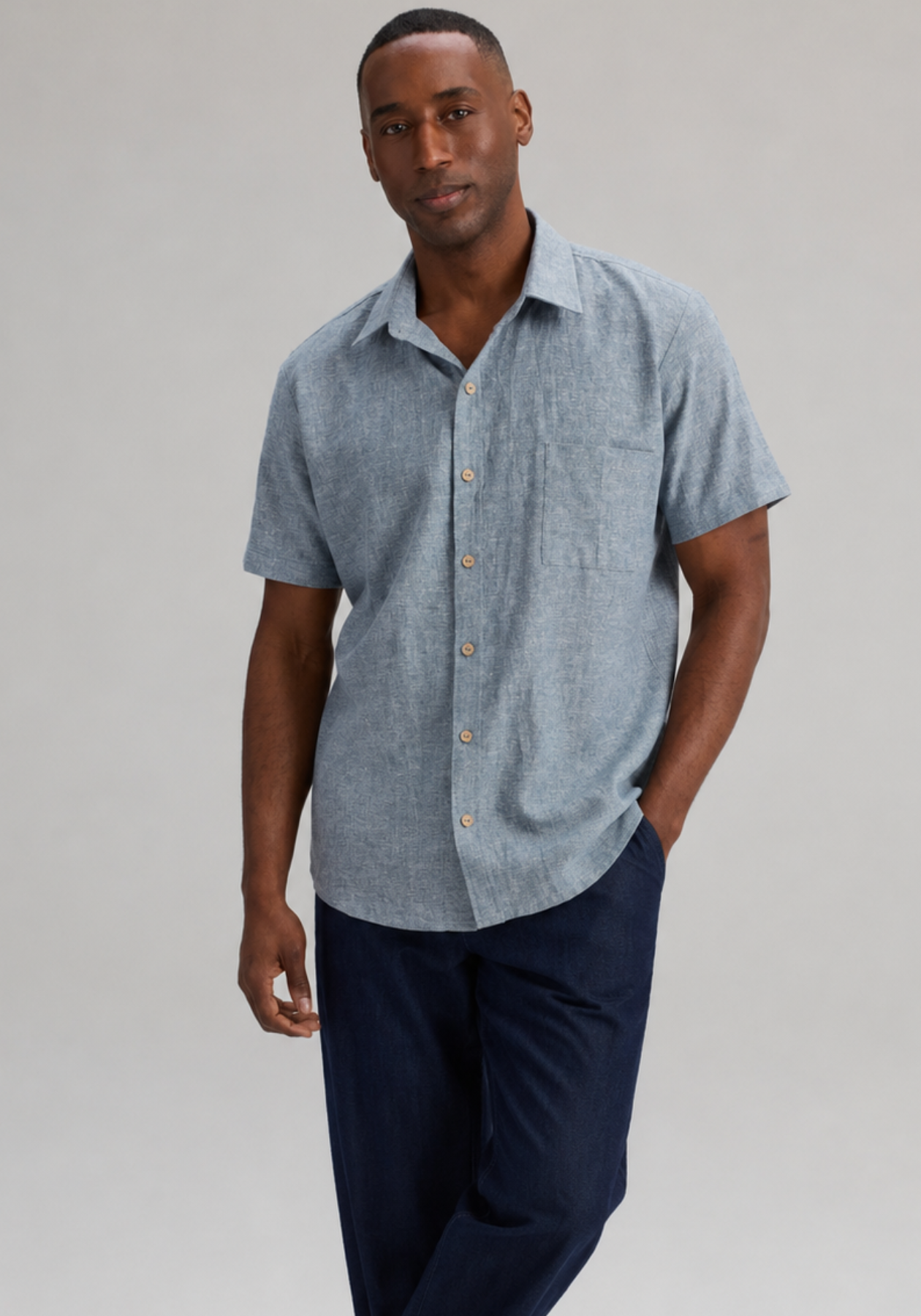 HENRY – Natural blue Short Sleeved Shirt