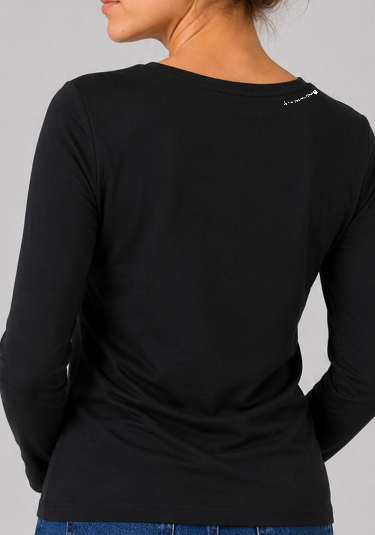 Lydia “Je me fais une fleur” Black Long Sleeve Top – Organic Cotton