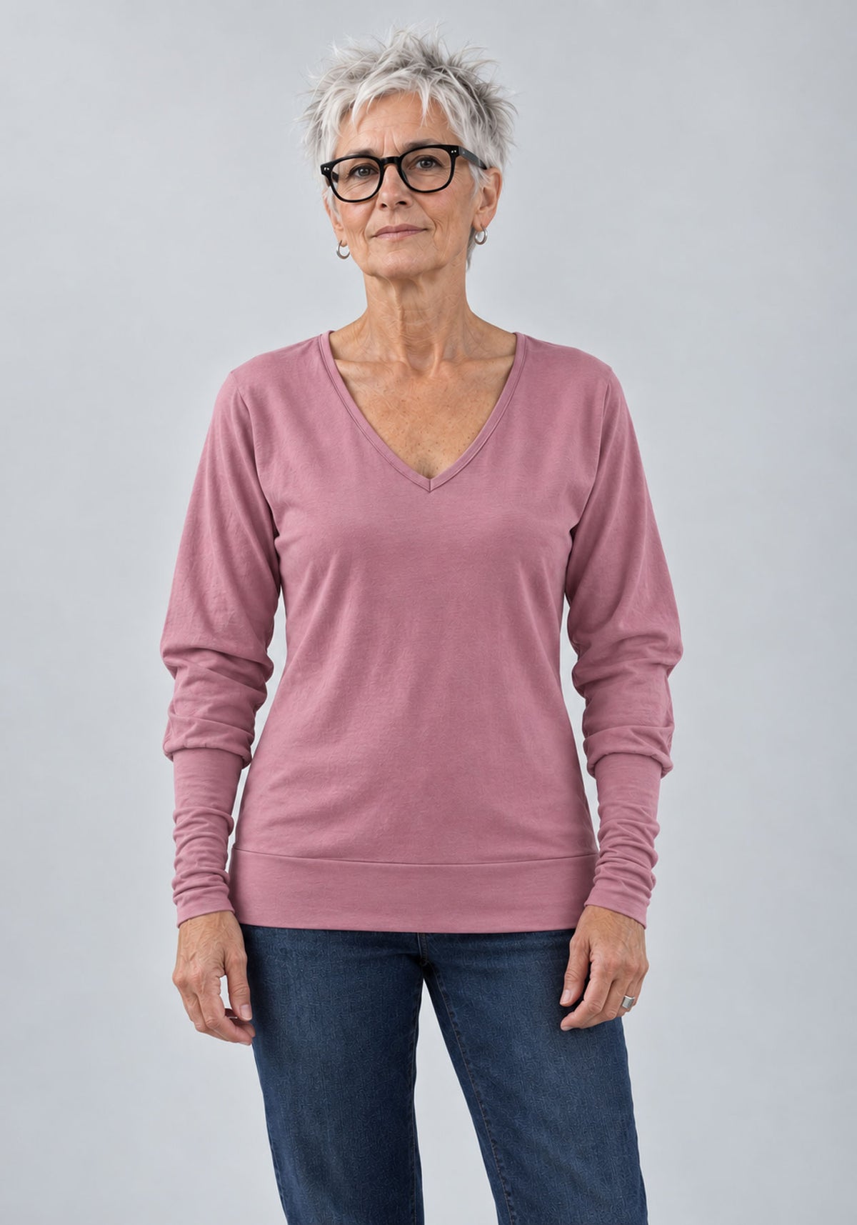 VIENNA | Dusty ping Organic Cotton V-Neck Top Made in Quebec