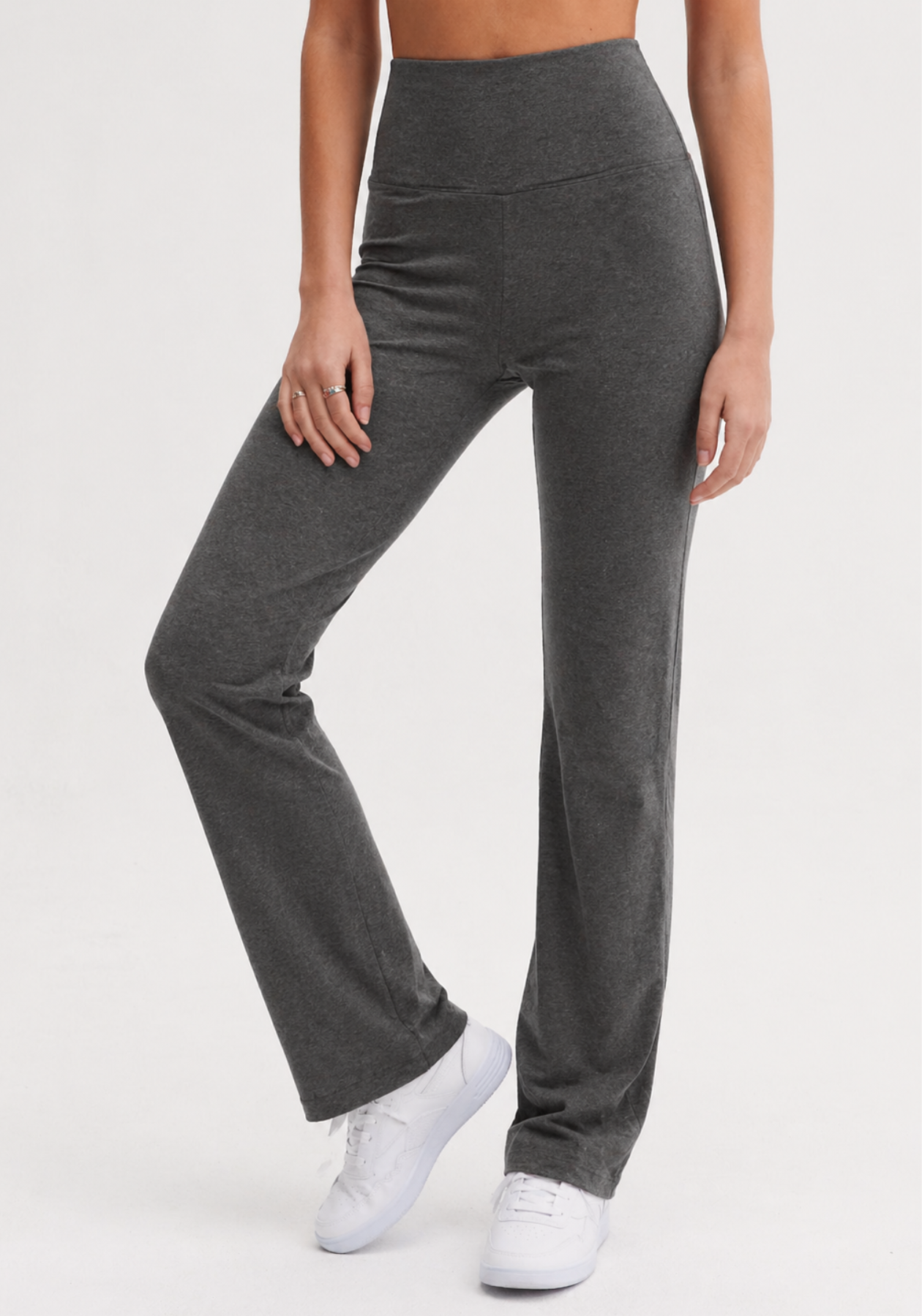 EMMANUELLE - Charcoal french terry  flared leg leggings