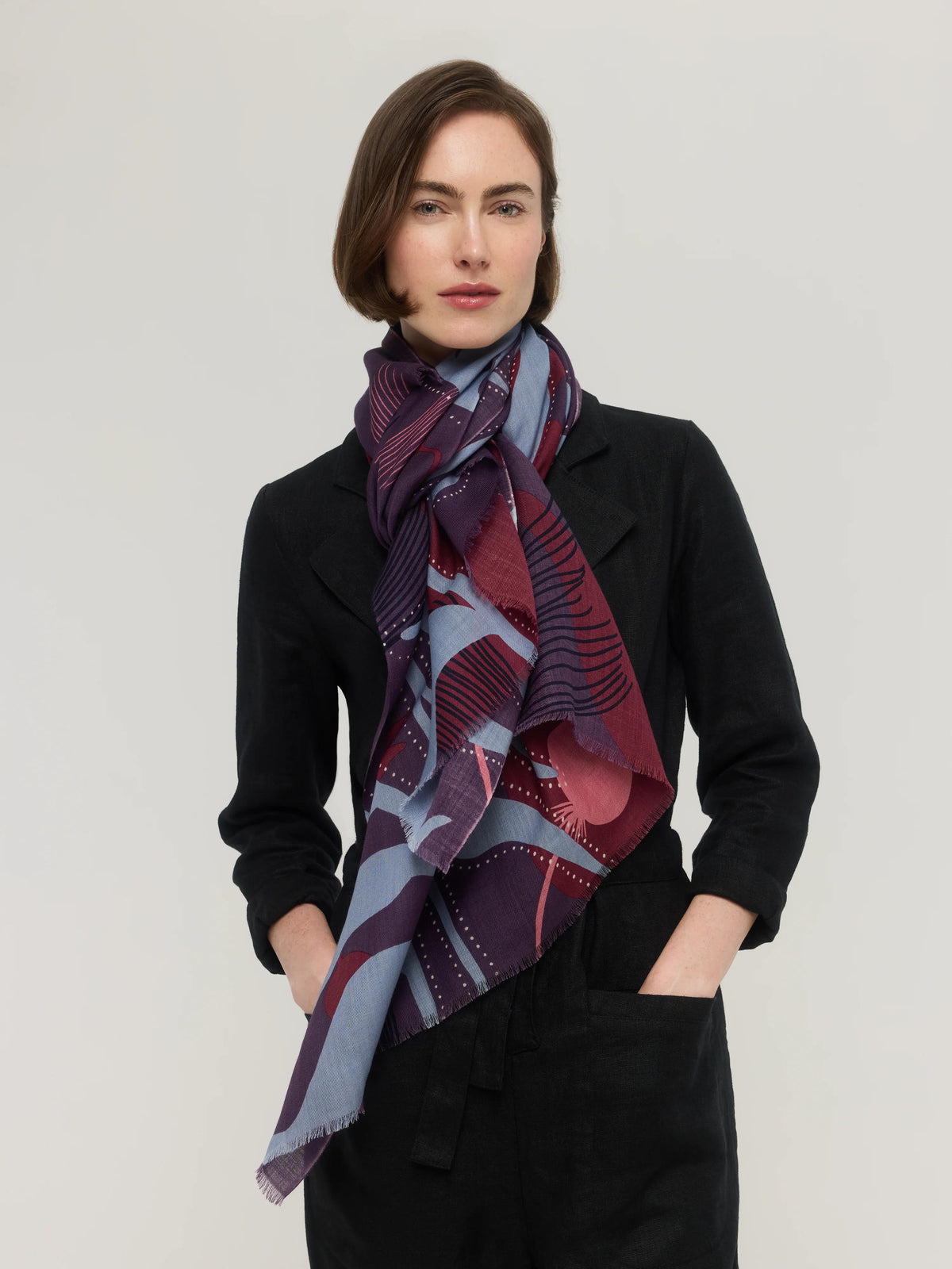 Écharpe en laine mérinos violet, rose & bleu - Canopée