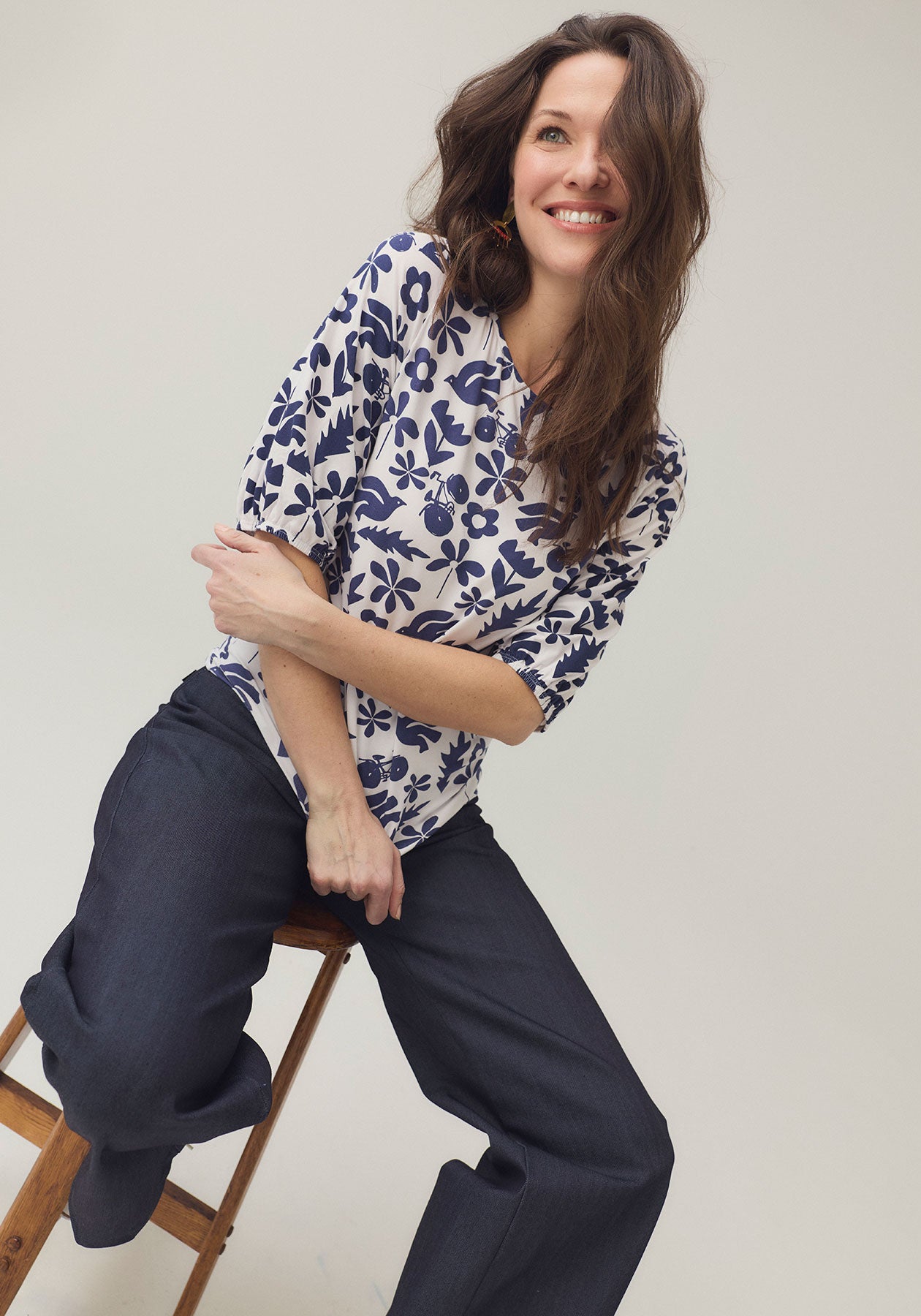 CADIEUX - Haut blanc imprimé marine