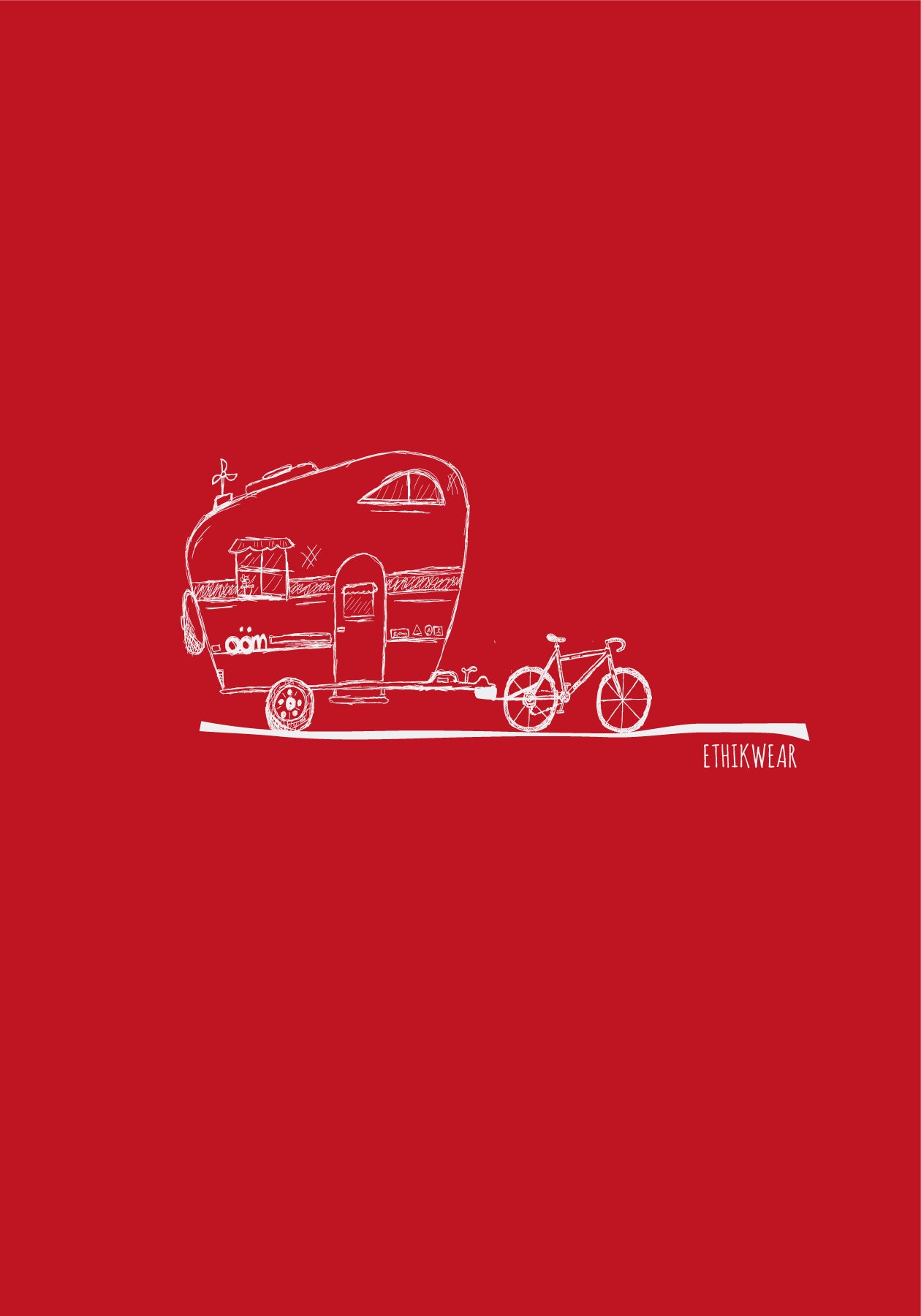 T-shirt rouge écoresponsable en coton bio – Imprimé CAMPER | OOM Ethikwear