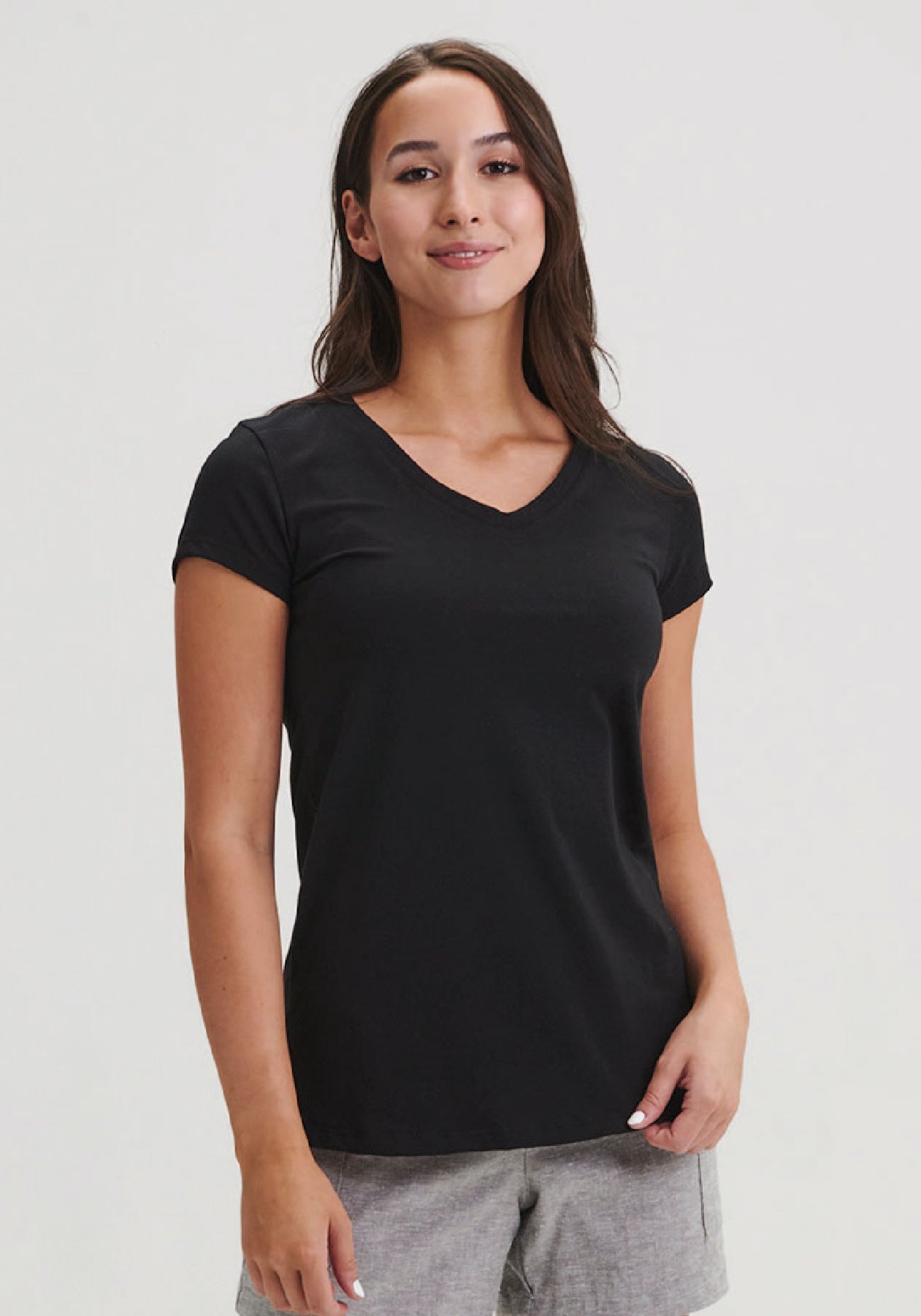 CORALIE - T-shirt noir col V femme-Hauts-Message Factory