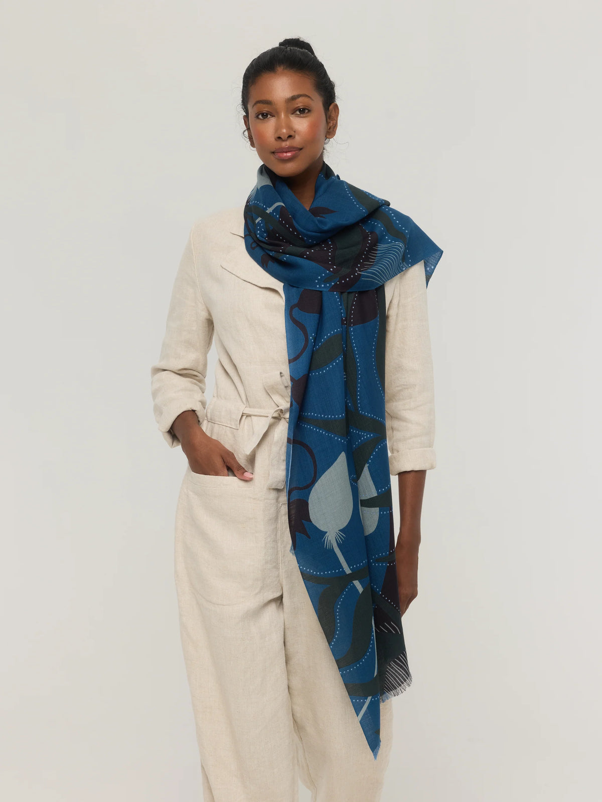 Merino Wool Scarf in Blue, Green & Grey - Canopée