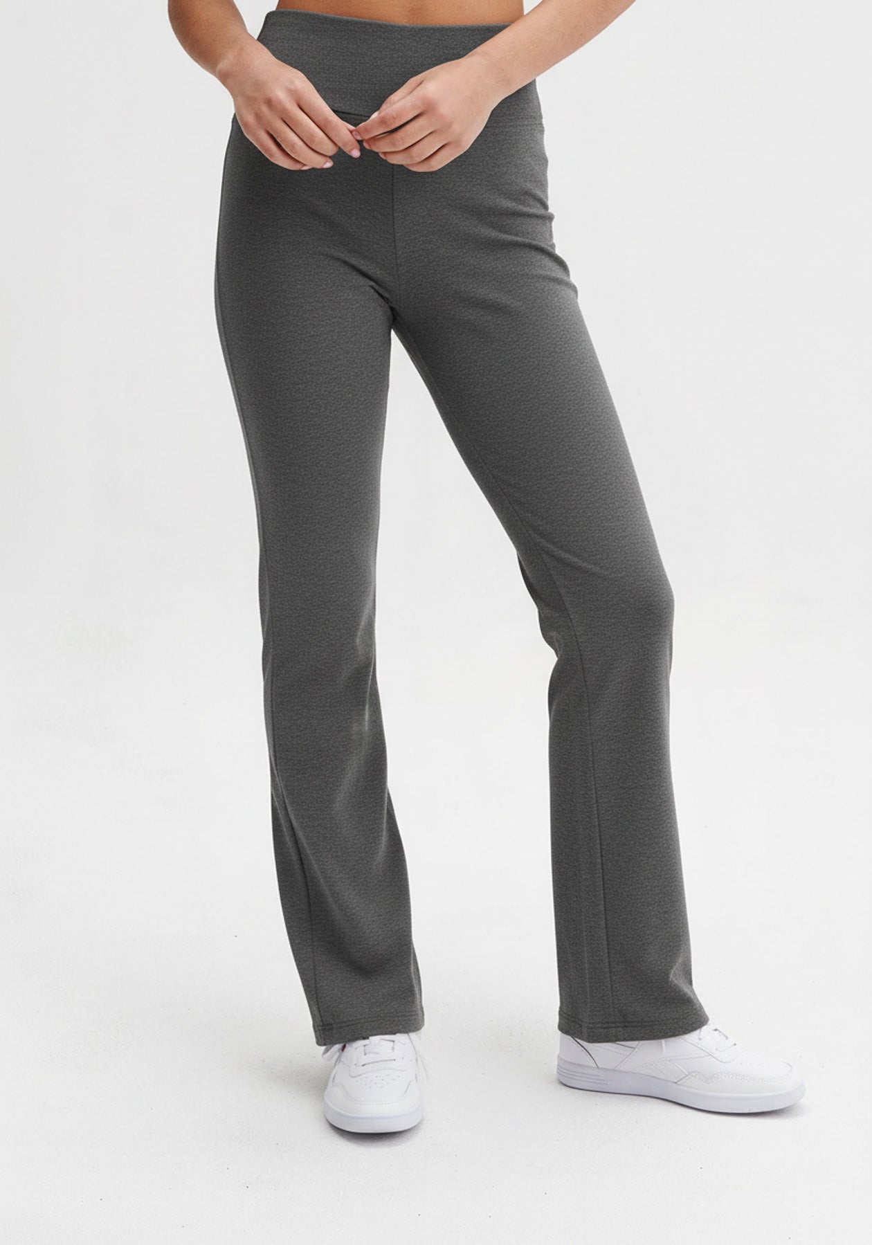 EMMANUELLE - Charcoal french terry  flared leg leggings