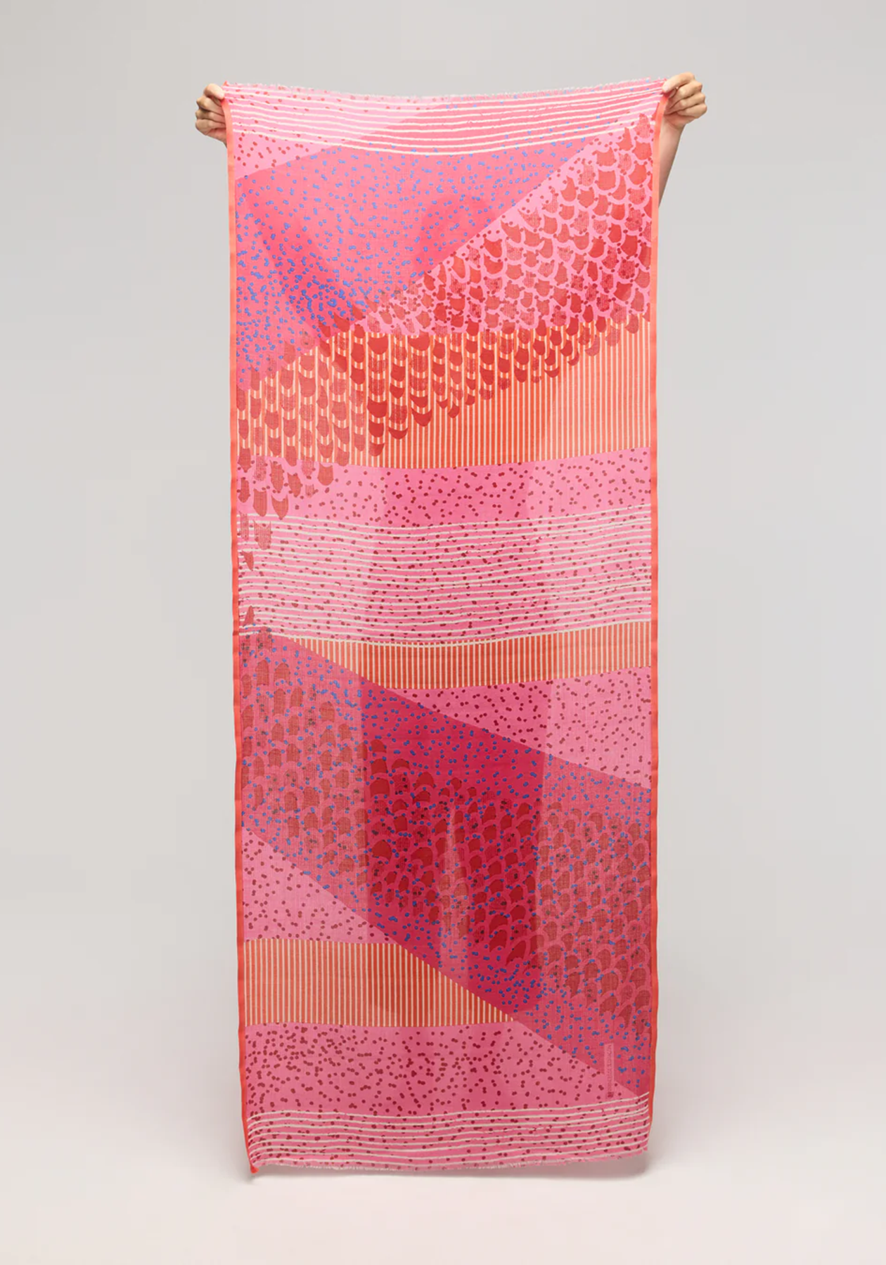 Écharpe en laine mérino Sonate - Rouge, orange et rose